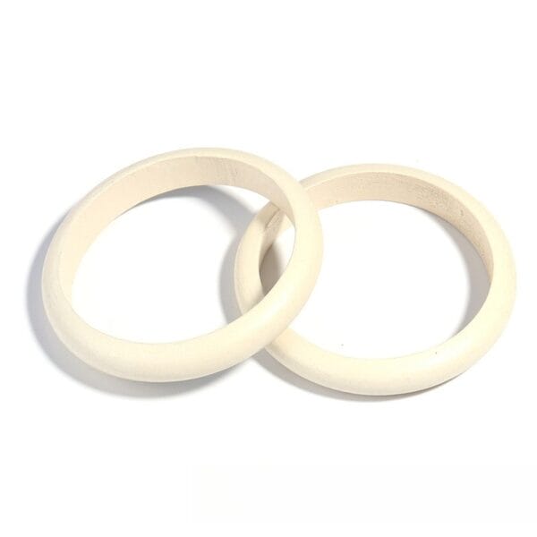 Wholesale Wooden Bangle Bracelets: Polished natural wood bangles in a light color.