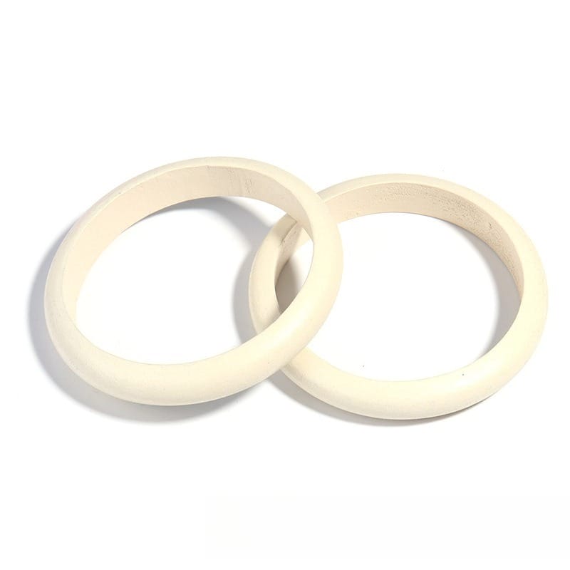 Wholesale Wooden Bangle Bracelets: Polished natural wood bangles in a light color.