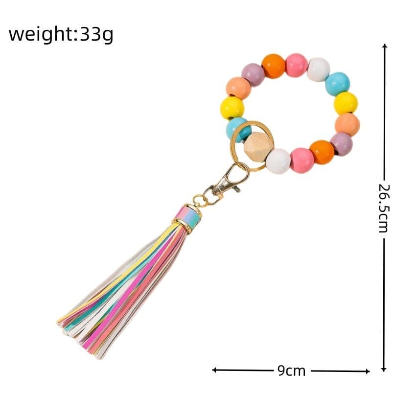 AUTO-DRAFT: Beaded wristlet keychain with colorful tassel.