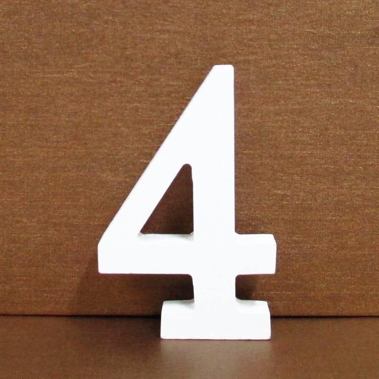 White number 4, freestanding decorative numeral