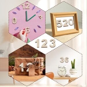 Bulk Wooden Numbers Craft Set: 2x3 cm wood numbers used in DIY crafts like clock making, framed art, and gift decoration.