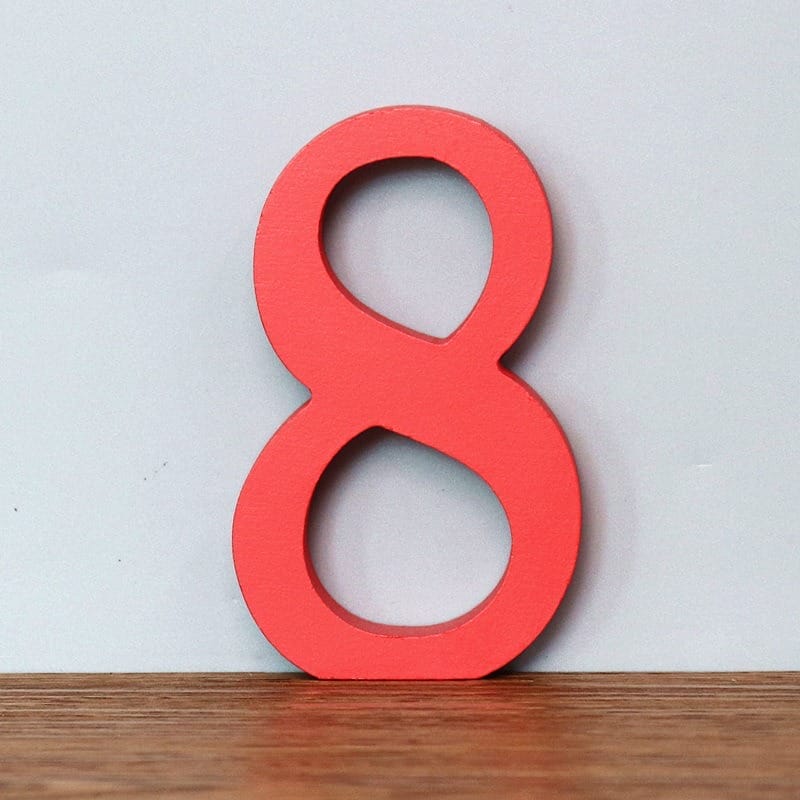 Red wooden number eight.