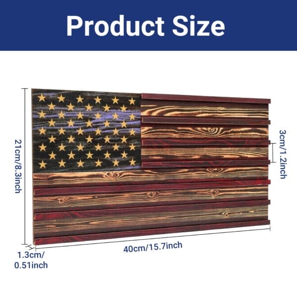 Custom Wooden US Flags Badge & Coin Display Rack: Rustic American flag, 40cm x 21cm x 3cm.