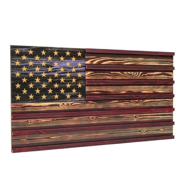 Rustic Custom Wooden US Flags Badge & Coin Display Rack — American Flag Keepsake Organizer