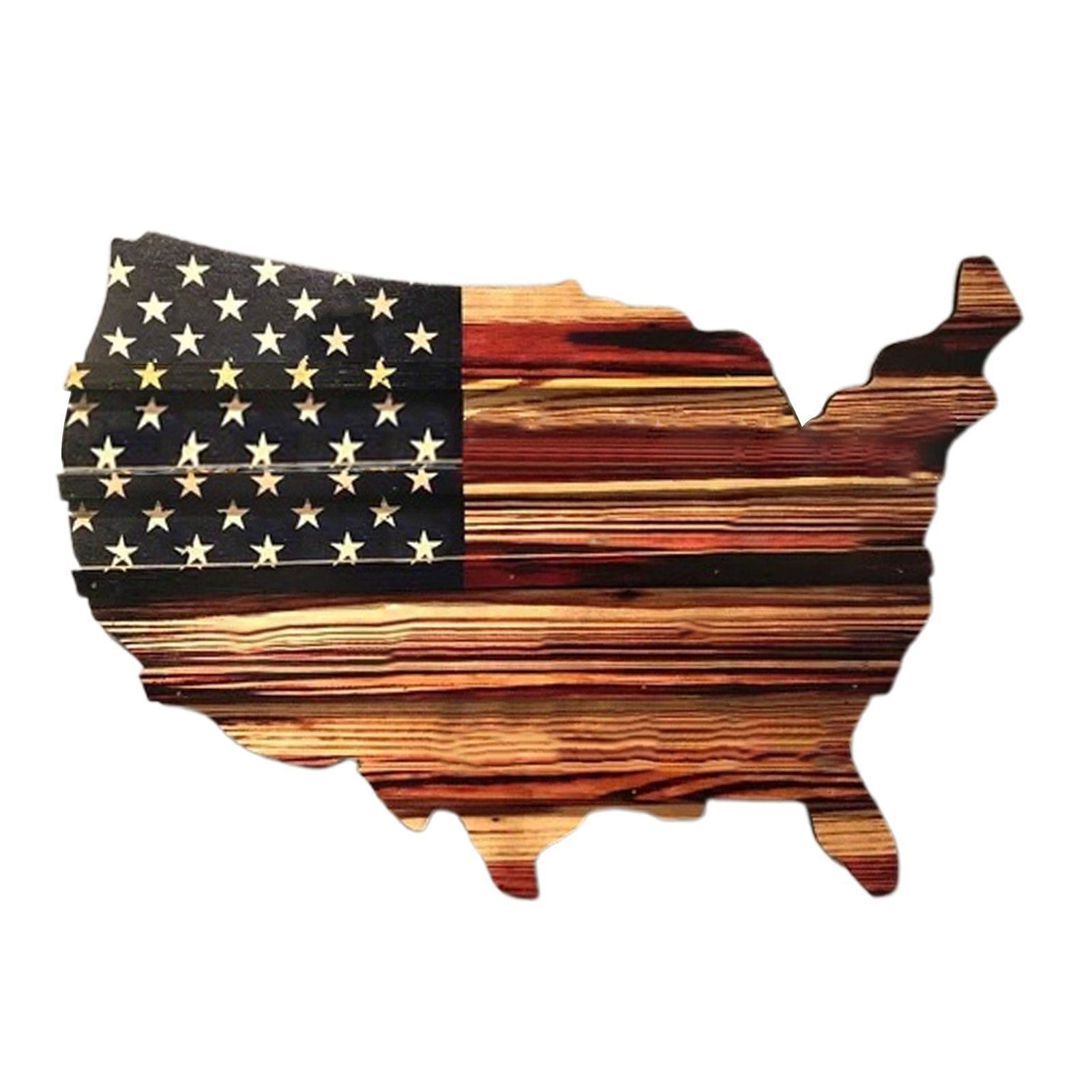 Custom Wooden US Flags Badge & Coin Display Rack: Rustic American flag keepsake organizer in the shape of the US.