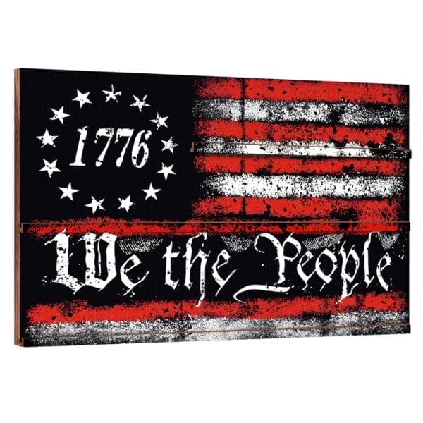 Rustic American Flag Keepsake Organizer: Wooden US flag display with '1776' and 'We the People' design.