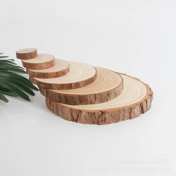 Stack of natural wood slices, ideal for rustic crafts, DIY projects, and wood burning art.