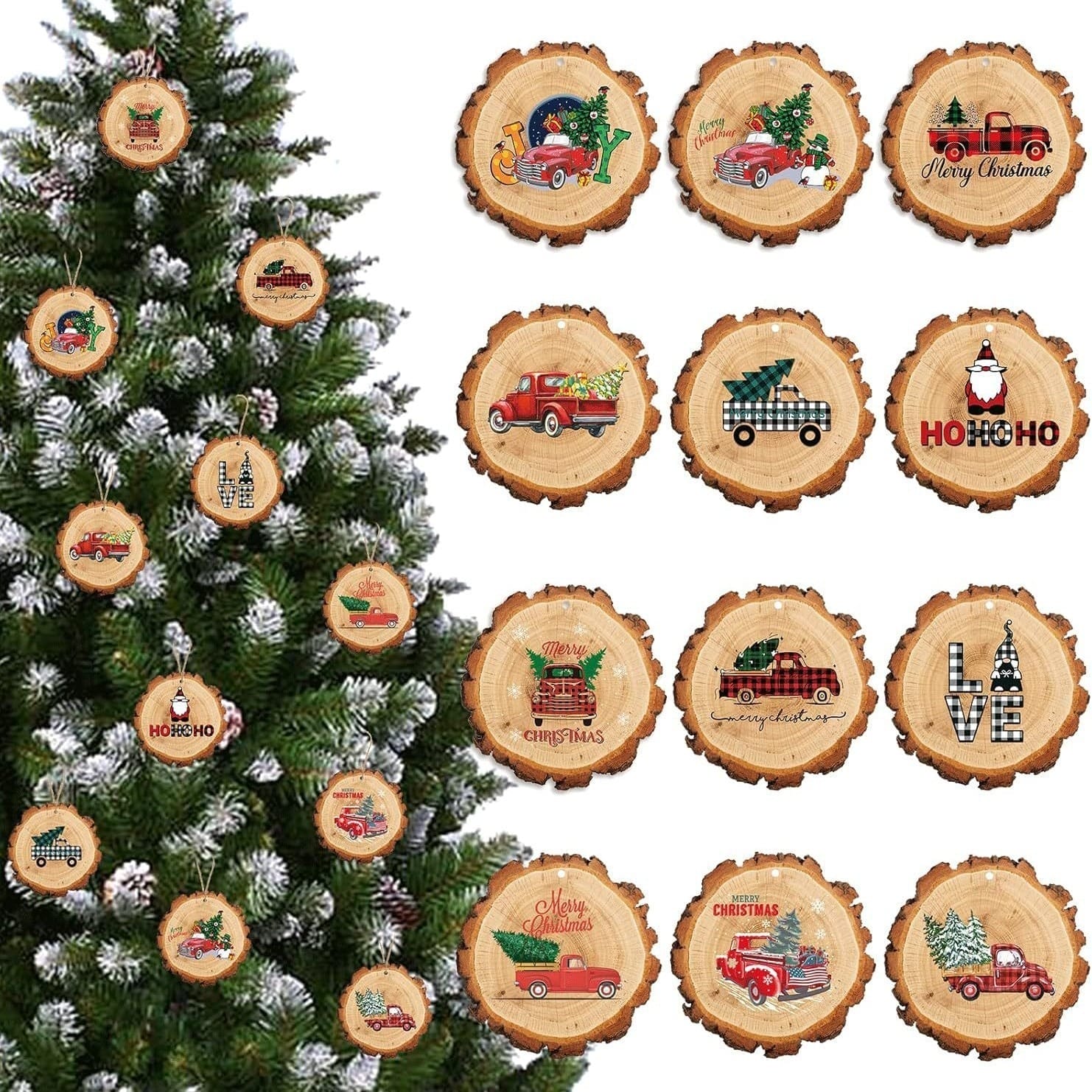 Rustic Christmas Wood Slice Ornaments: Vintage plaid holiday tree decorations, bulk wood slices wholesale