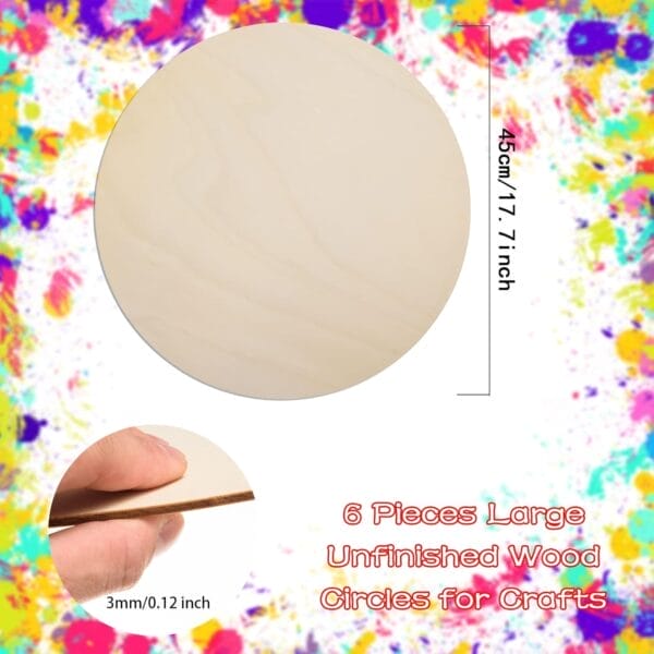 Wholesale Wood Rounds 18 Inch: Unfinished round wood discs, 0.3cm thick, for DIY craft bases.