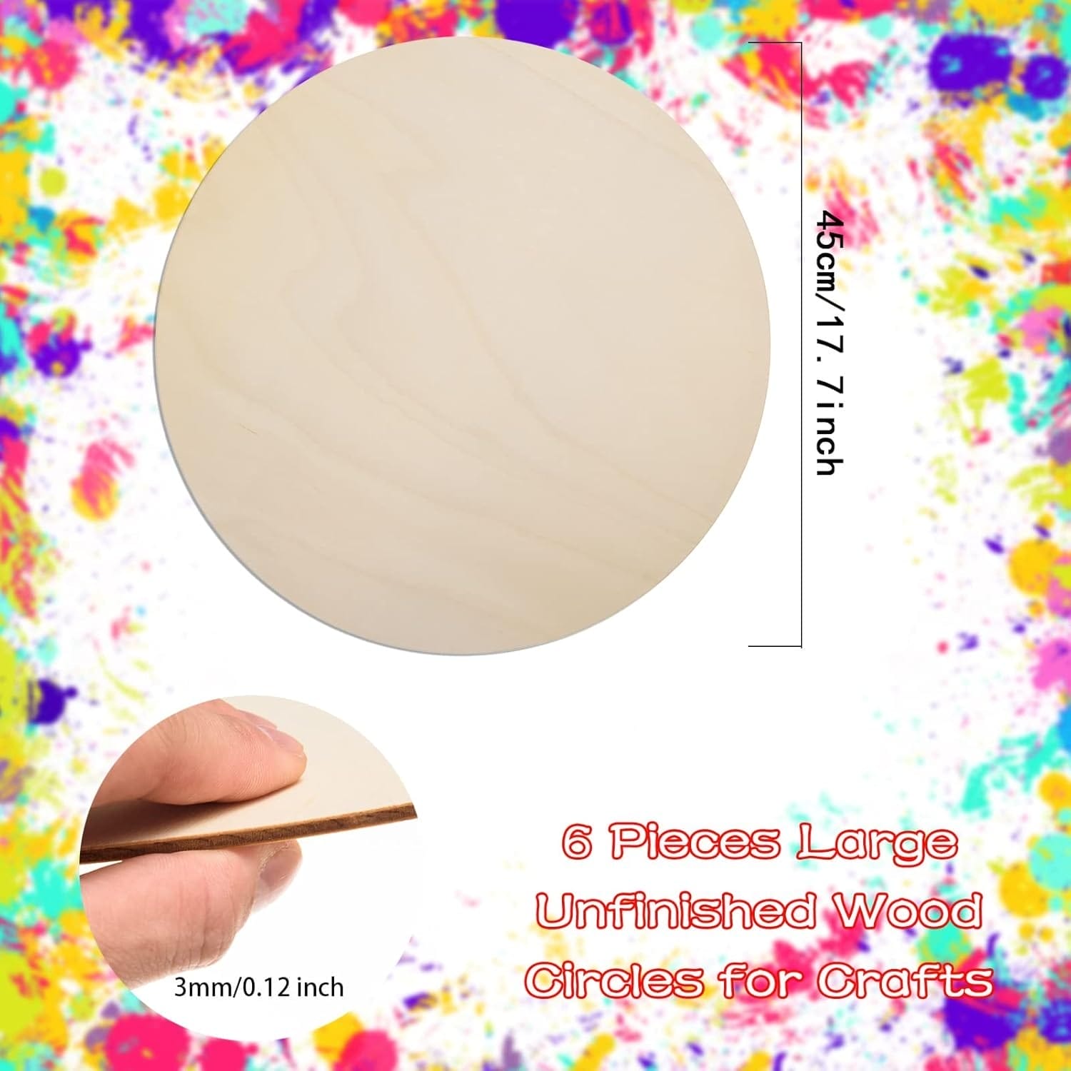 Wholesale Wood Rounds 18 Inch: Unfinished round wood discs, 0.3cm thick, for DIY craft bases.