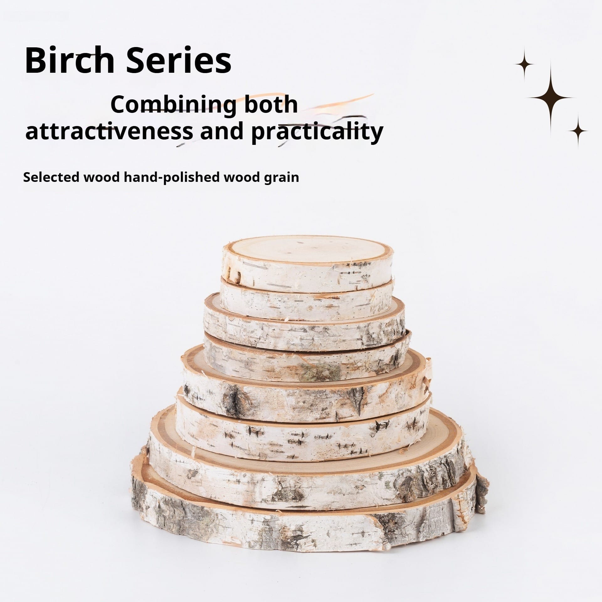 AUTO-DRAFT birch wood slices stacked. Natural wood rounds for crafts, rustic decor, or DIY projects.
