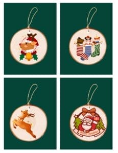 Pine Wood Slice Ornaments: 6-7cm DIY natural pine slices with reindeer, Santa, and animal Christmas designs for crafts & events.