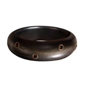 Black Wooden Bangle Cuff: Wide wooden bracelet with stud details