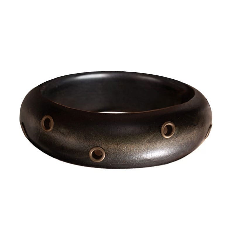 Black Wooden Bangle Cuff: Wide wooden bracelet with stud details