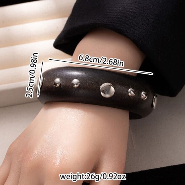 Black Wooden Bangle Cuff: Wide studded wooden bracelet from wooden bangles suppliers.