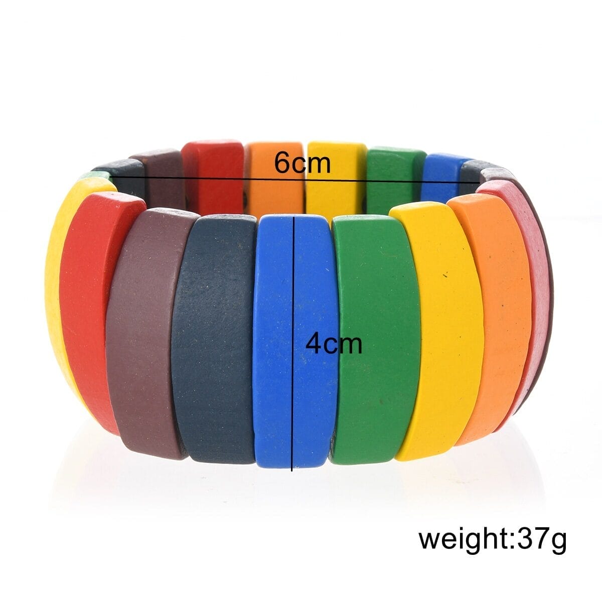 Colourful Wooden Bangles: Adjustable boho wide bead bracelet in rainbow colors.