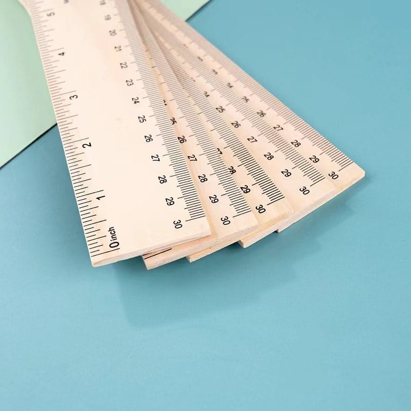 30cm Pine Wood Promotional Ruler: Stack of custom wooden rulers, ideal for company logo branding.