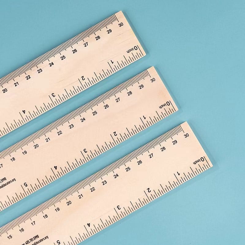 30cm Pine Wood Promotional Ruler: Three wooden rulers with centimeter and inch markings.