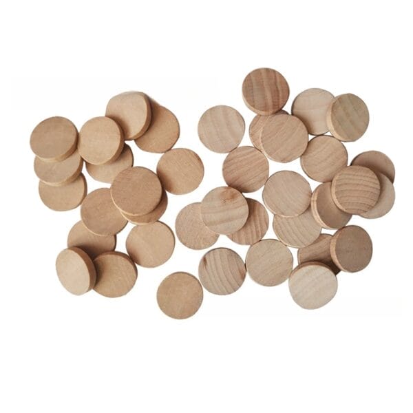 Custom Wooden Tokens with Logo. Unfinished wood circles for crafting, games, or personalized projects.