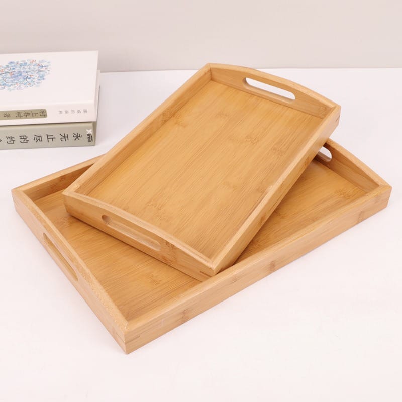 Large Personalised Wooden Butler Tray: Bamboo double-handle serving trays for hotels or gifts