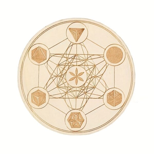 Engraved Coasters: Laser-cut wooden coaster featuring Metatron's Cube design, by Engraved Coasters Manufacturer.