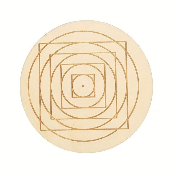 Engraved Coasters: Laser-cut wooden coaster with concentric square and circle design.