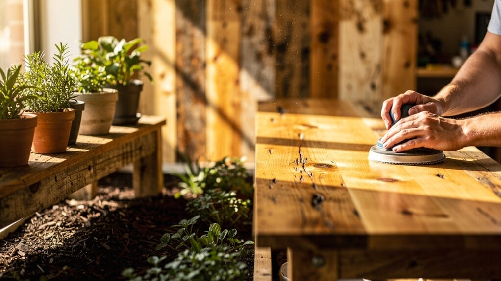 Sanding a wooden table. Is wood a recyclable material?