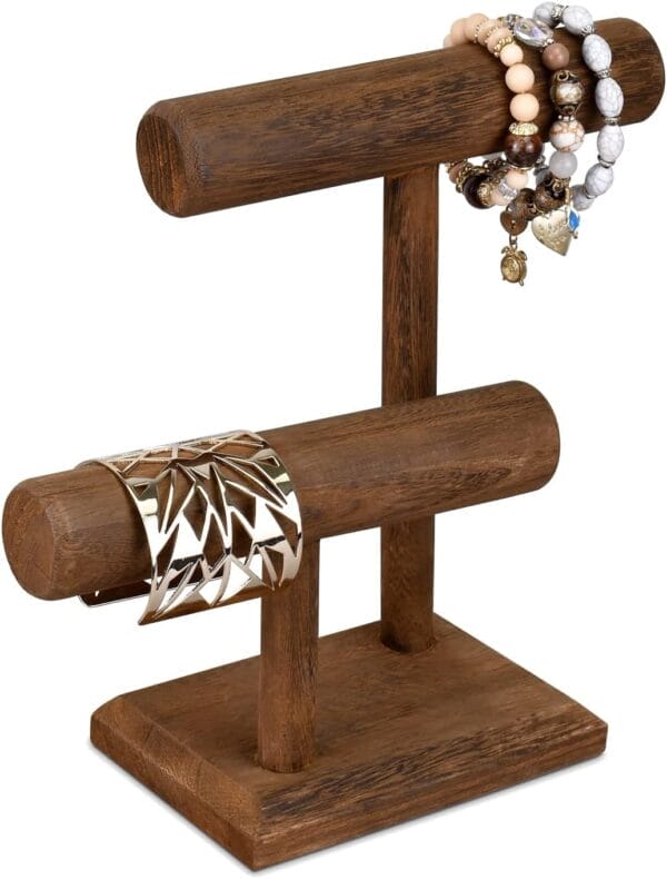 Two-Tier Rustic Solid Wood Bangle & Jewelry Display: Wood Bangle Stand Supplier