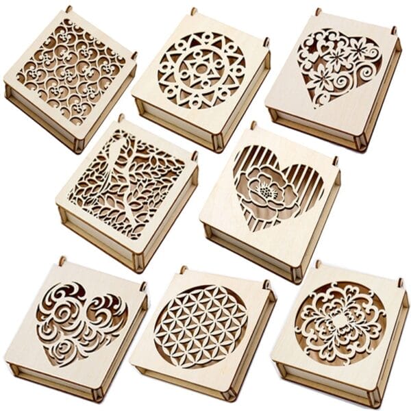 Custom Carved Wooden Box: Laser-cut carved wooden boxes with various intricate designs, wholesale manufacturer.
