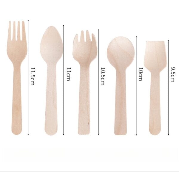 Wholesale wooden spoon and fork set for ice cream, assorted sizes and styles. Eco-friendly cutlery.