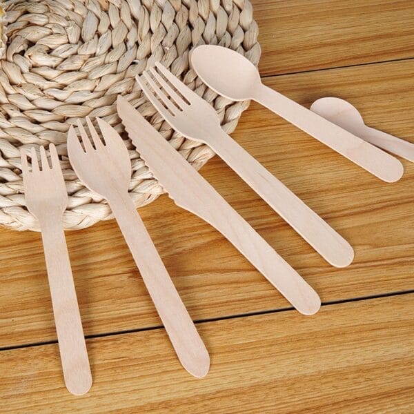 Wholesale Ice Cream Wooden Spoon and Fork: Eco-friendly wooden spoons, forks, and knives set.