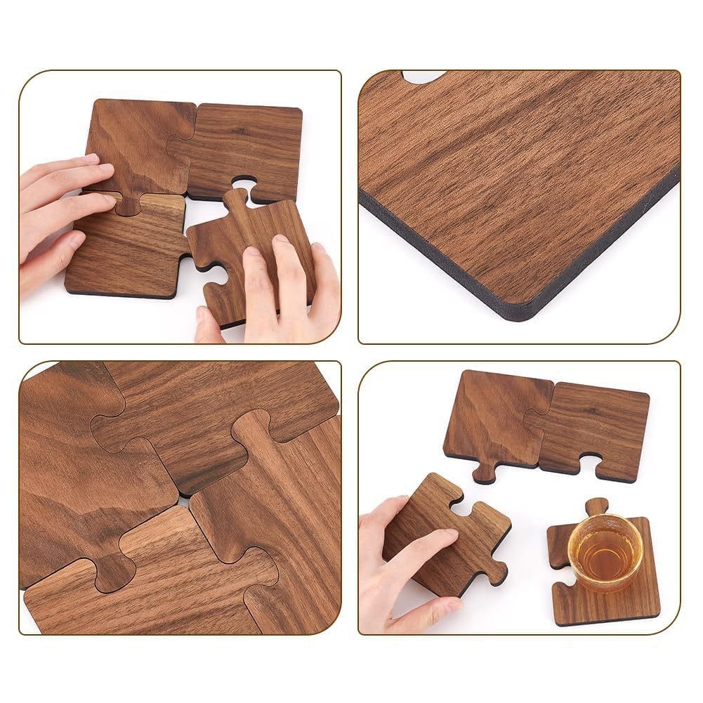 Wooden puzzle coasters. Assemble and use as a drink coaster.