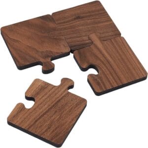 Wooden puzzle coasters interlocking, set of four, unique drink coasters. Custom Company Logo Coasters