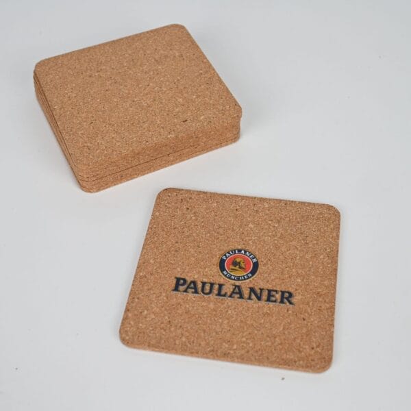Paulaner cork coasters, perfect for protecting surfaces from drinks