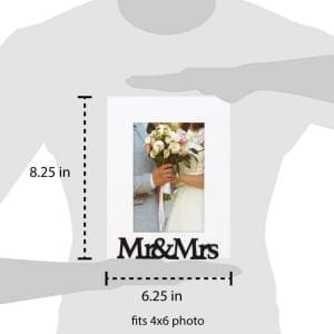 Custom Wood Mr & Mrs Picture Frame for Wedding & Home Decor, holding a 4x6 wedding photo.