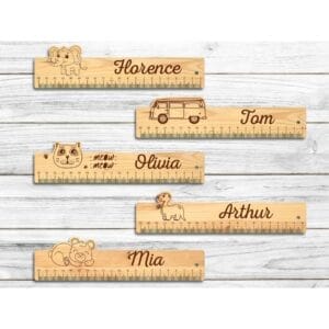 Custom Wooden Rulers: 21cm promotional rulers with names, animal engravings, ideal for corporate gifts & events.