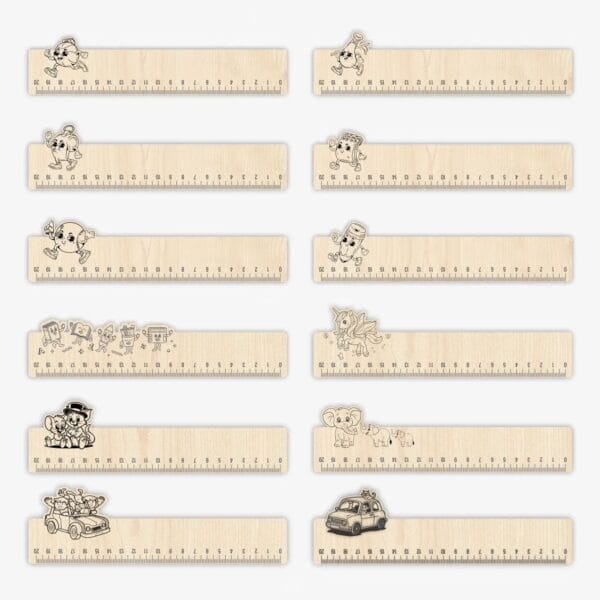 Custom Wooden Rulers for Corporate Gifts & Events: 21cm Promotional Rulers with various cartoon designs.