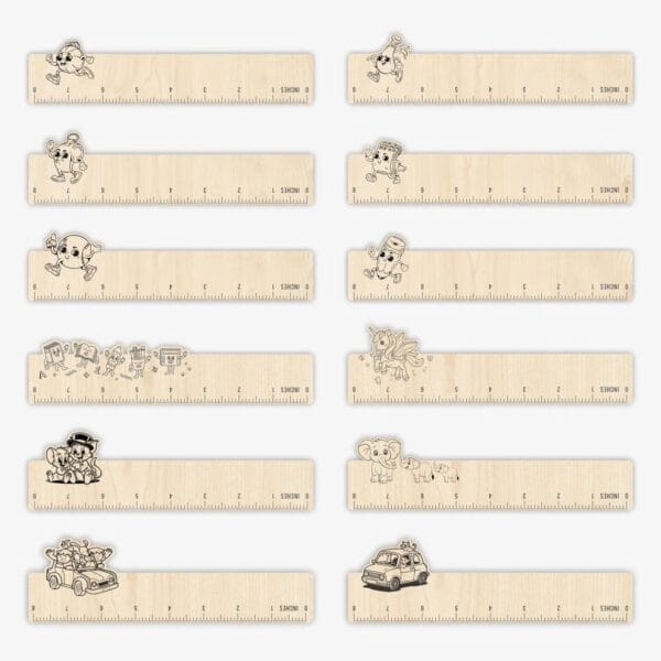 Custom Wooden Rulers for Corporate Gifts & Events — 21cm Promotional Rulers featuring fun cartoon designs