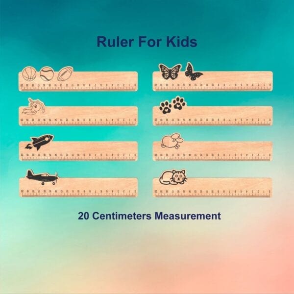 Custom wooden rulers for kids, 20cm promotional rulers with playful designs for corporate gifts and events.