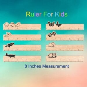 Custom Wooden Rulers for Corporate Gifts: 8-inch wooden rulers for kids with animal and sports designs.