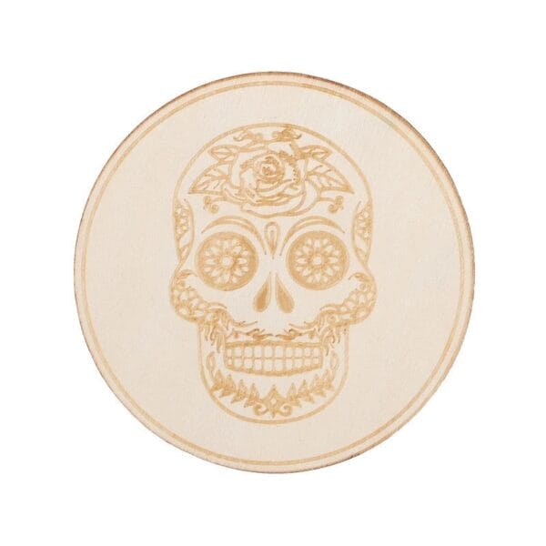 Halloween Laser Cut Wood Coaster with Sugar Skull Design