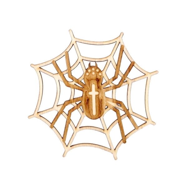 Halloween Laser Cut Wood Coaster: Spider on web design. Festive drink coaster.