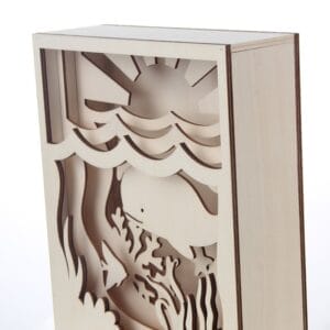 AUTO-DRAFT: Wooden shadow box depicting an ocean scene with whale, fish, and coral