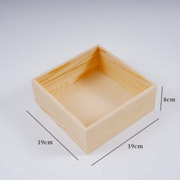 Wooden box, 19cm x 19cm x 8cm, unfinished wood storage container