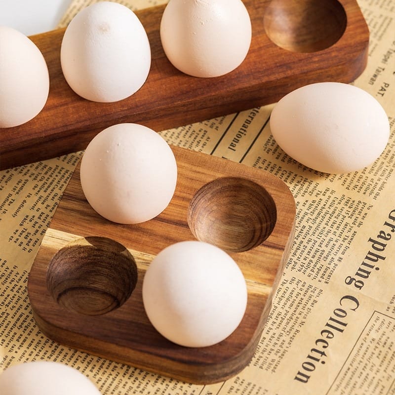 Personalised Wooden Egg Tray: Kitchen display & storage with eggs in slots.