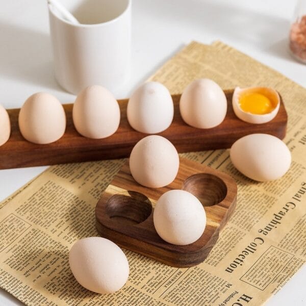 Personalised Wooden Egg Trays: Kitchen display and storage with eggs, 4/6/12/24 slots, bulk packing.