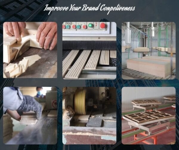 AUTO-DRAFT woodworking showing cutting, sanding, and finishing processes for wooden components.