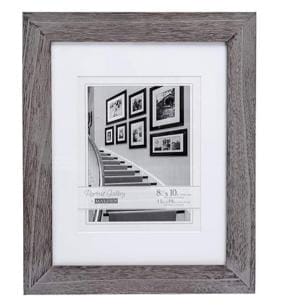 Raw Wood Frames Wholesale: Gray solid wood picture frame with white mat, displaying a black and white photo.