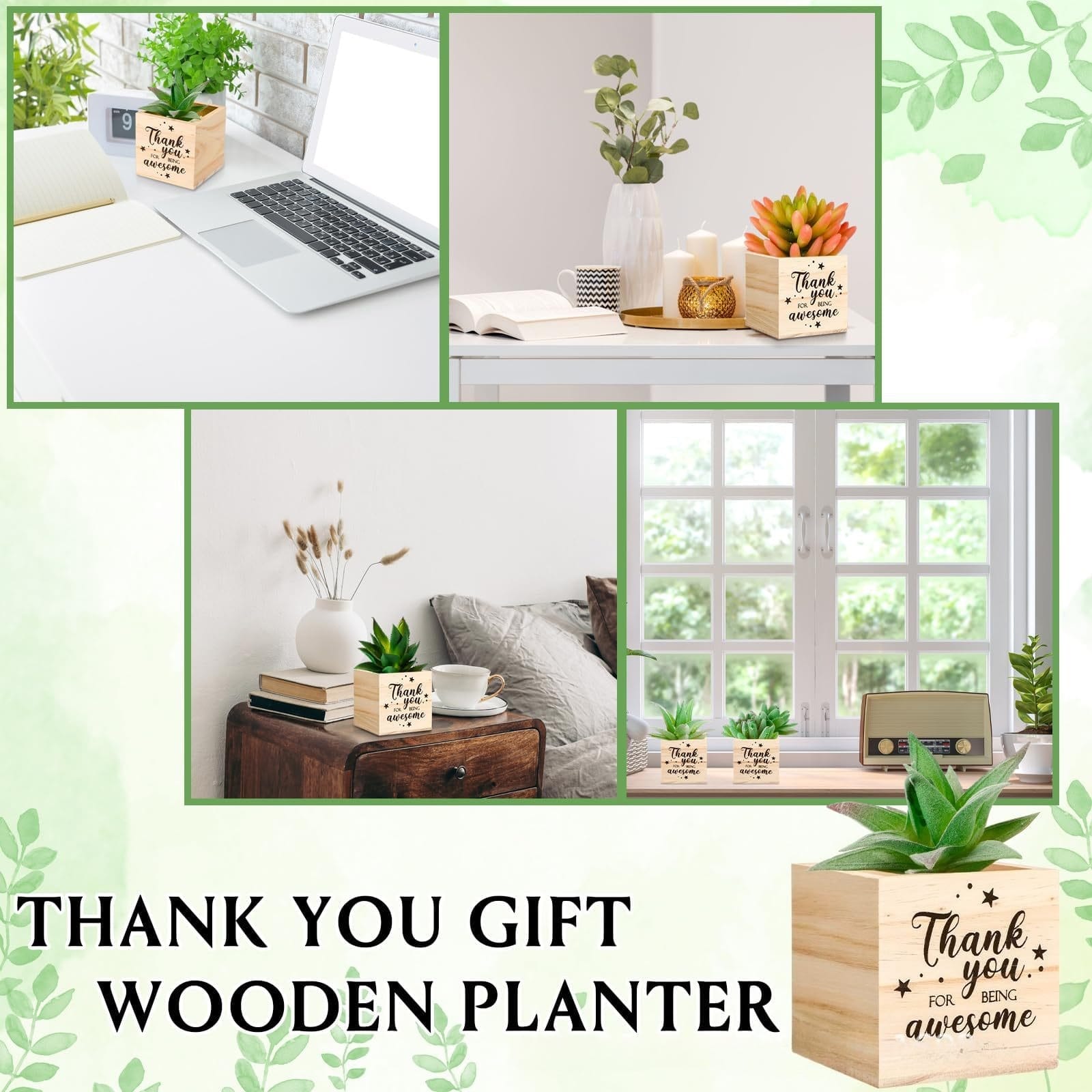 THANK YOU GIFT WOODEN PLANTER: Small wooden succulent planter with "Thank you for being awesome" message. Perfect appreciation gift.