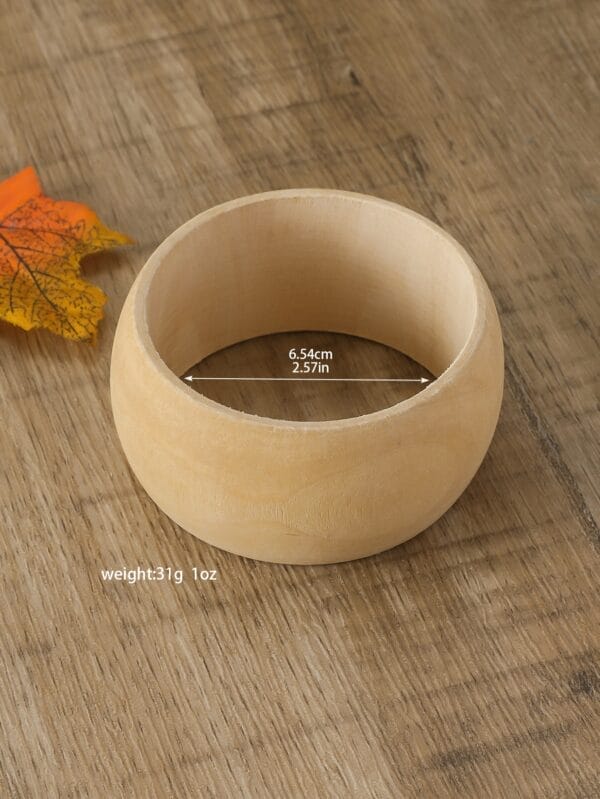 Minimal Geometric Unfinished Wooden Bangle: Wide flat sanded hardwood bracelet for DIY and engraving, with indicated dimensions and weight.